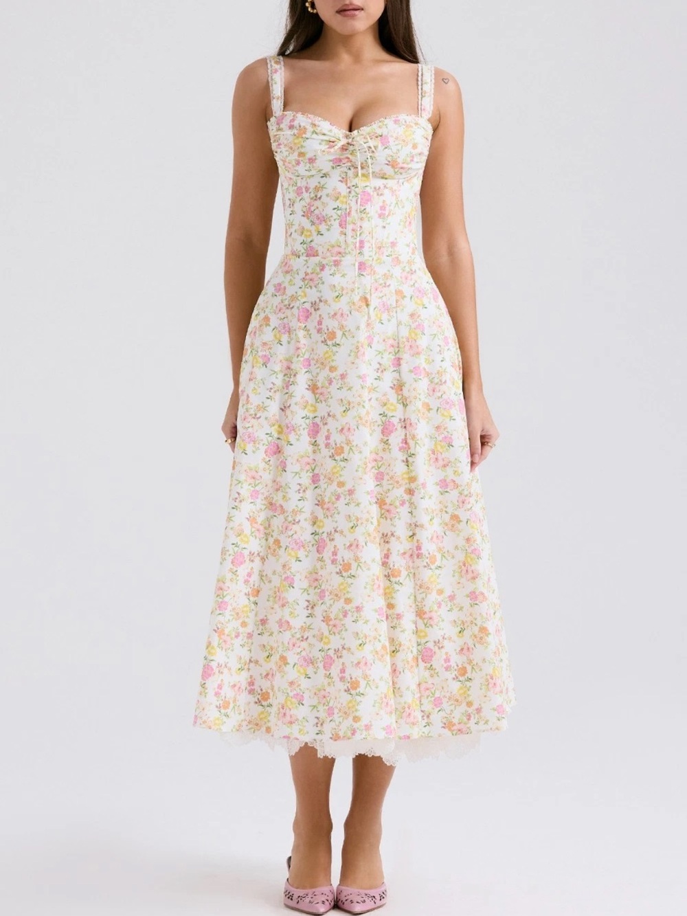 House of CB Rosalee ivory meadow print cotton Dress